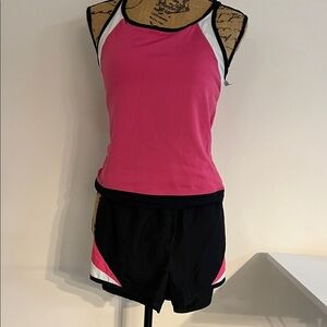 Pink and Black Athletic Tank and Shorts Set